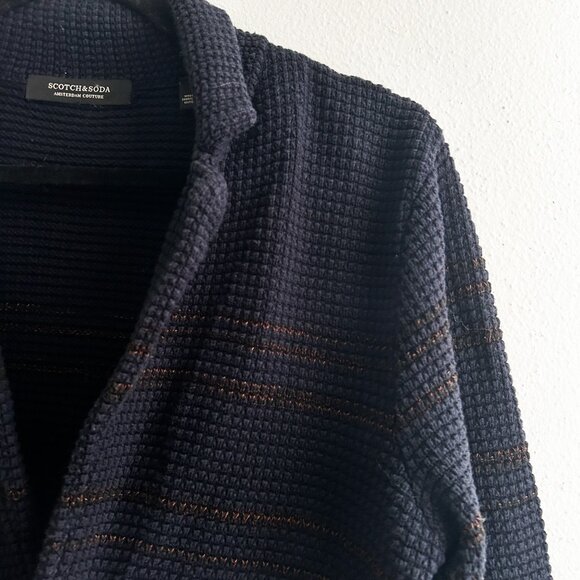 Scotch and Soda Amsterdam Couture Structured Waffle Knit Blazer in Navy/Brown - Picture 3 of 9